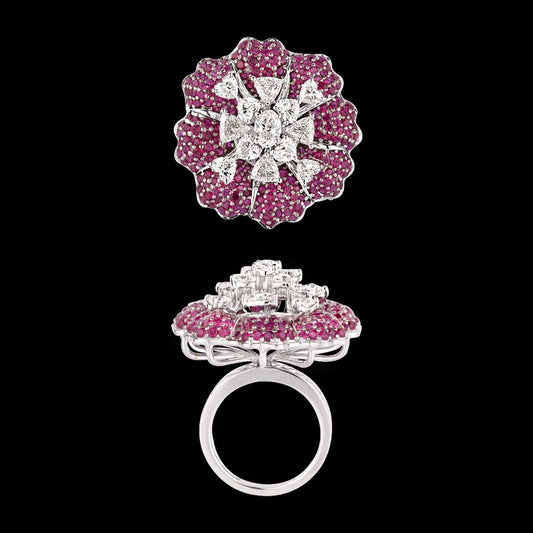 18K White Gold Diamond Ring - 2.98ct VS-SI-HI with Colour Stones