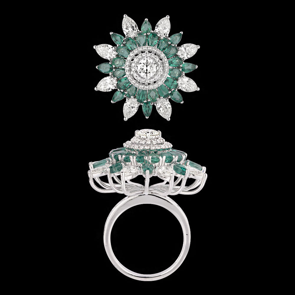 18K White Gold Diamond Ring - 3.06ct VVS-VS-IJ with Colour Stones