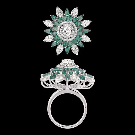 18K White Gold Diamond Ring - 3.06ct VVS-VS-IJ with Colour Stones