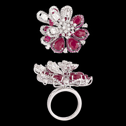 18K White Gold Diamond Ring - 3.47ct VS-SI-GH with Colour Stones