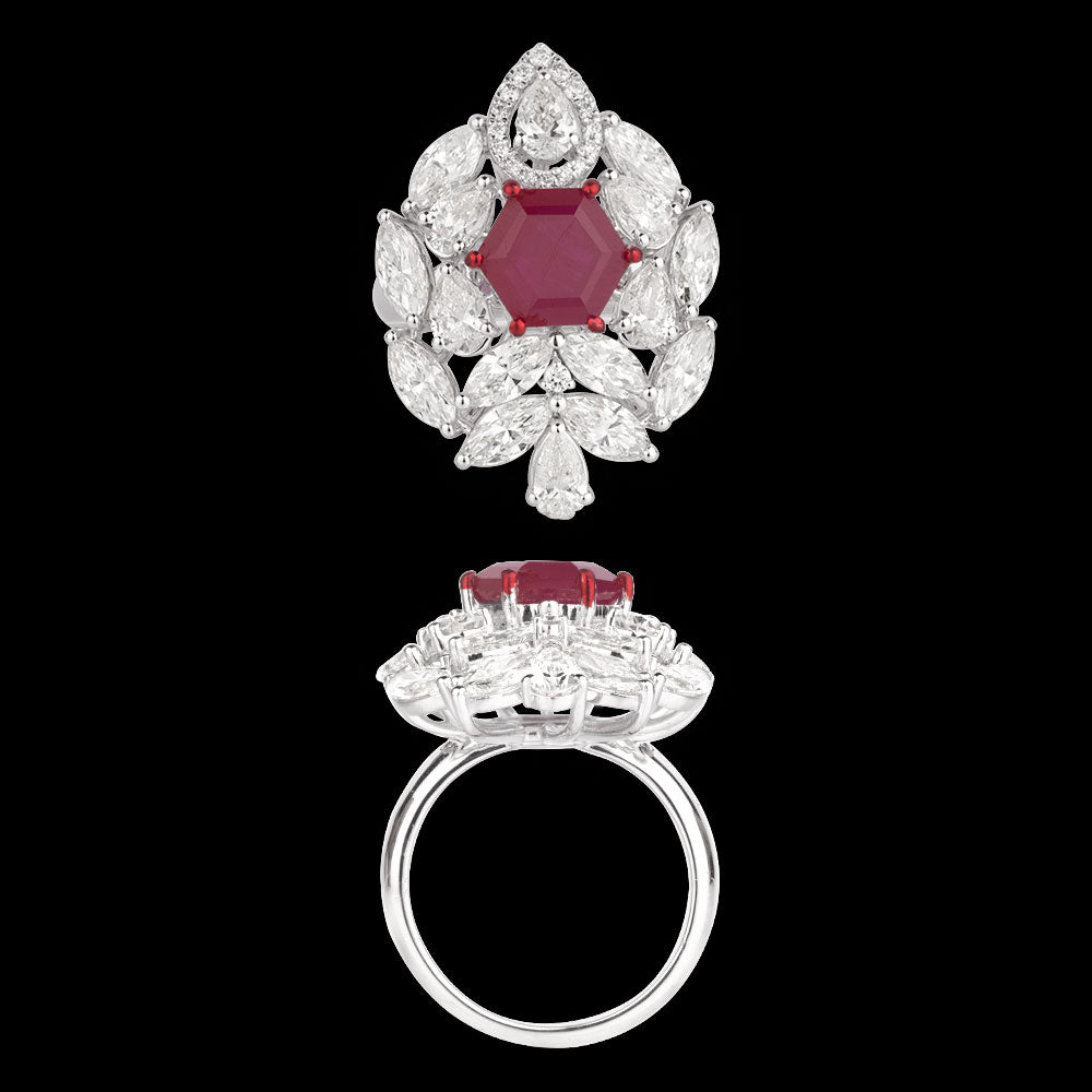 18K White Gold Diamond Ring - 3.98ct VVS-VS-IJ with Colour Stones