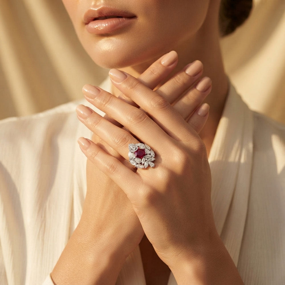 18K White Gold Diamond Ring - 3.98ct VVS-VS-IJ with Colour Stones