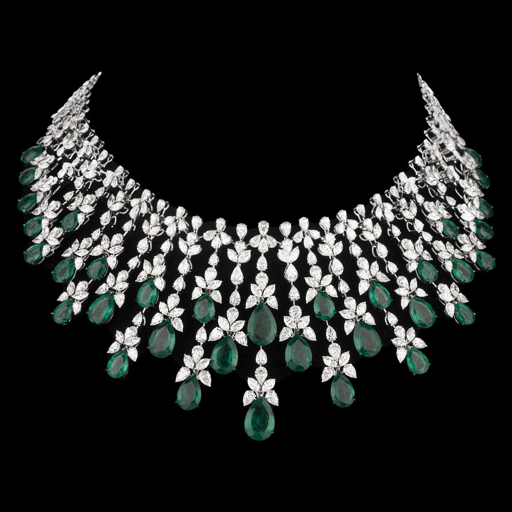 18K White Gold Diamond Necklace - 52.881ct VVS-VS-IJ with Colour Stones