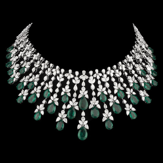 18K White Gold Diamond Necklace - 52.881ct VVS-VS-IJ with Colour Stones