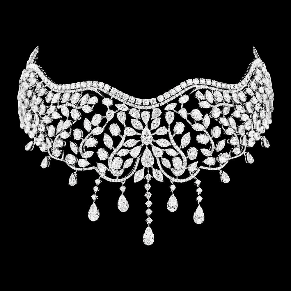 14K White Gold Diamond Necklace - 54.64ct VVS-VS-GH