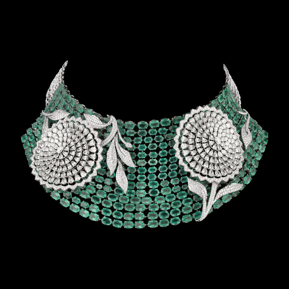 14K White Gold Diamond Necklace - 48.449ct VVS-VS-IJ with Colour Stones