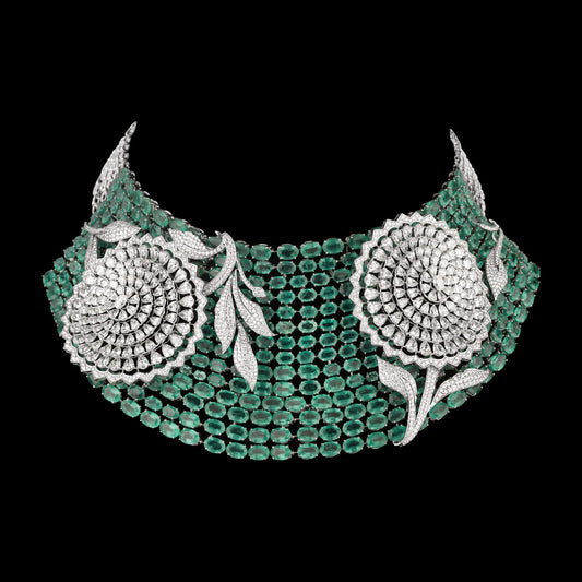 14K White Gold Diamond Necklace - 48.449ct VVS-VS-IJ with Colour Stones