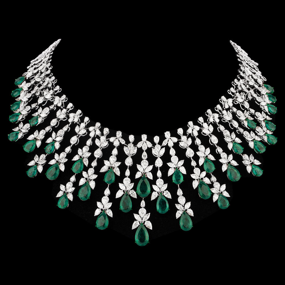 14K White Gold Diamond Necklace - 54.601ct VS-SI-IJ with Colour Stones