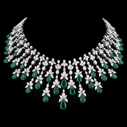 14K White Gold Diamond Necklace - 54.601ct VS-SI-IJ with Colour Stones