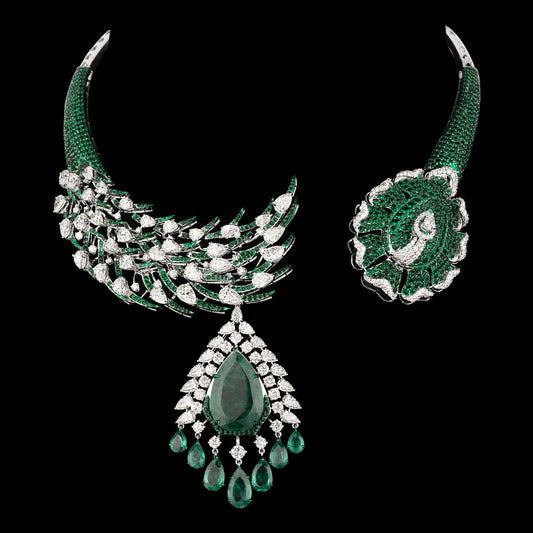 14K White Gold Diamond Necklace - 23.113ct VVS-VS-JK with Colour Stones