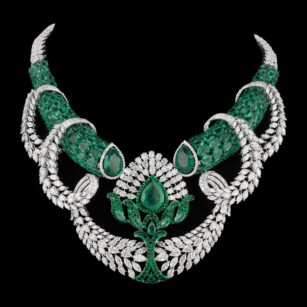 14K White Gold Diamond Necklace - 43.959ct VS-SI-JK with Colour Stones