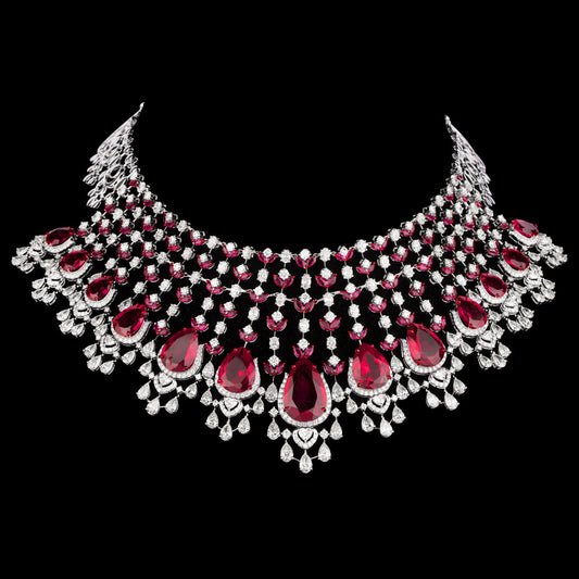 14K White Gold Diamond Necklace - 53.022ct VVS-VS-IJ with Colour Stones
