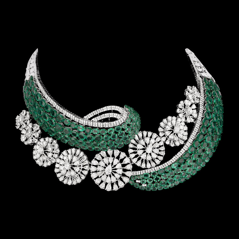14K White Gold Diamond Necklace - 37.667ct VVS-VS-IJ with Colour Stones