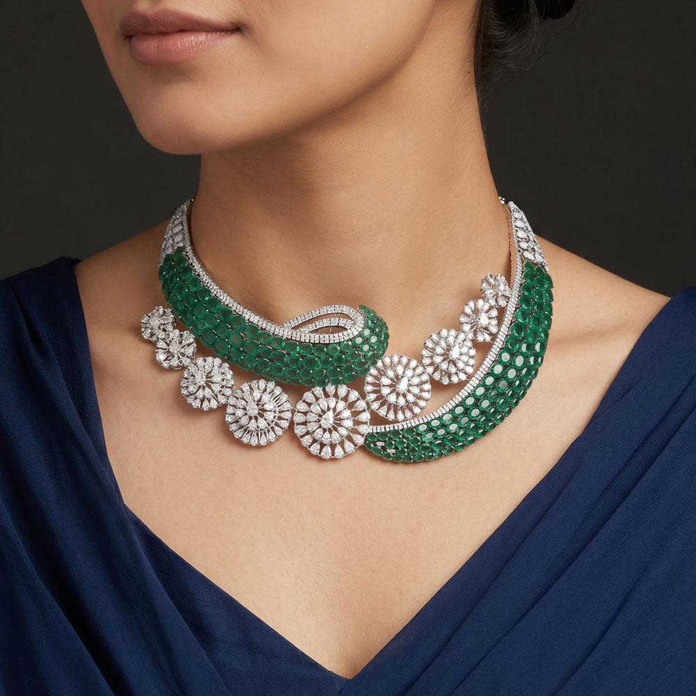 14K White Gold Diamond Necklace - 37.667ct VVS-VS-IJ with Colour Stones