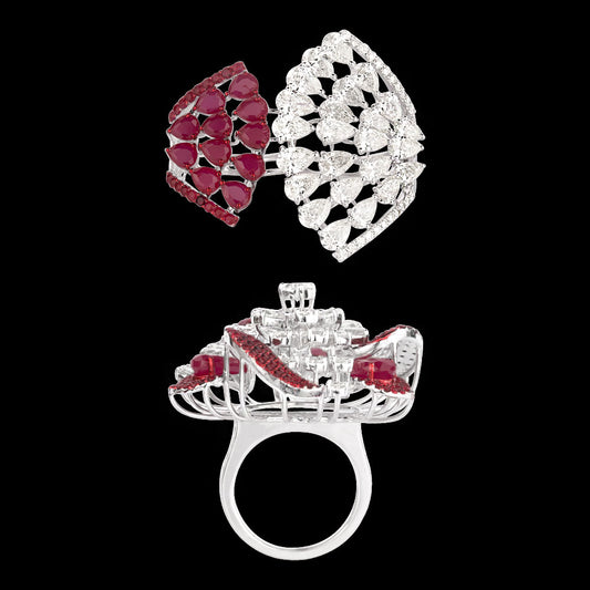 14K White Gold Diamond Ring - 7.97ct VVS-VS-IJ with Colour Stones