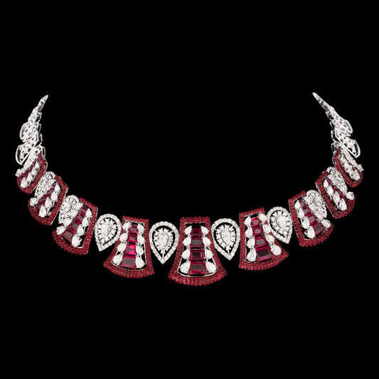 18K White Gold Diamond Necklace - 14.28ct VS-SI-HI with Colour Stones