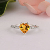2 Ct Heart Cut Yellow Citrine Diamond 14K White Gold Finish Solitaire Ring 925 Sterling Silver