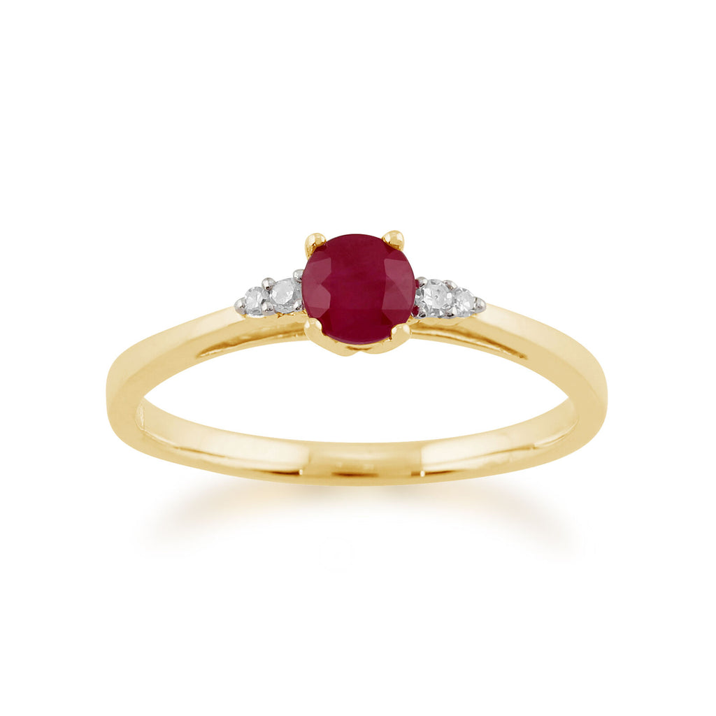 1 Ct Round Cut Red Ruby Diamond 14k Yellow Gold Over on 925 Sterling Silver Plated Anniversary Solitaire Ring