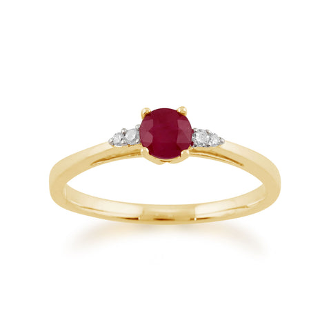 1 Ct Round Cut Red Ruby Diamond 14k Yellow Gold Over on 925 Sterling Silver Plated Anniversary Solitaire Ring