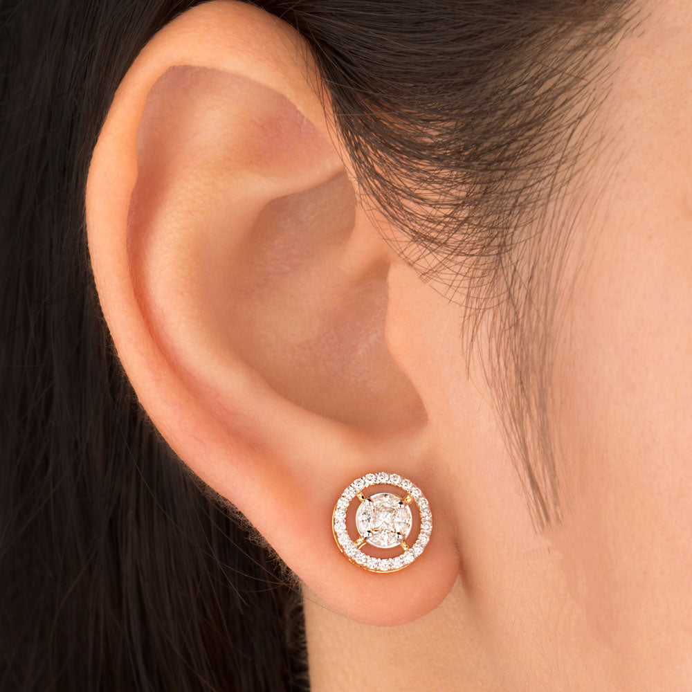 14K Two Tone Gold Diamond Earrings - 0.9ct VS-FG