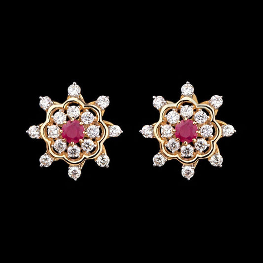 14K Yellow Gold Diamond Earrings - 0.56ct VS-IJ with Colour Stones