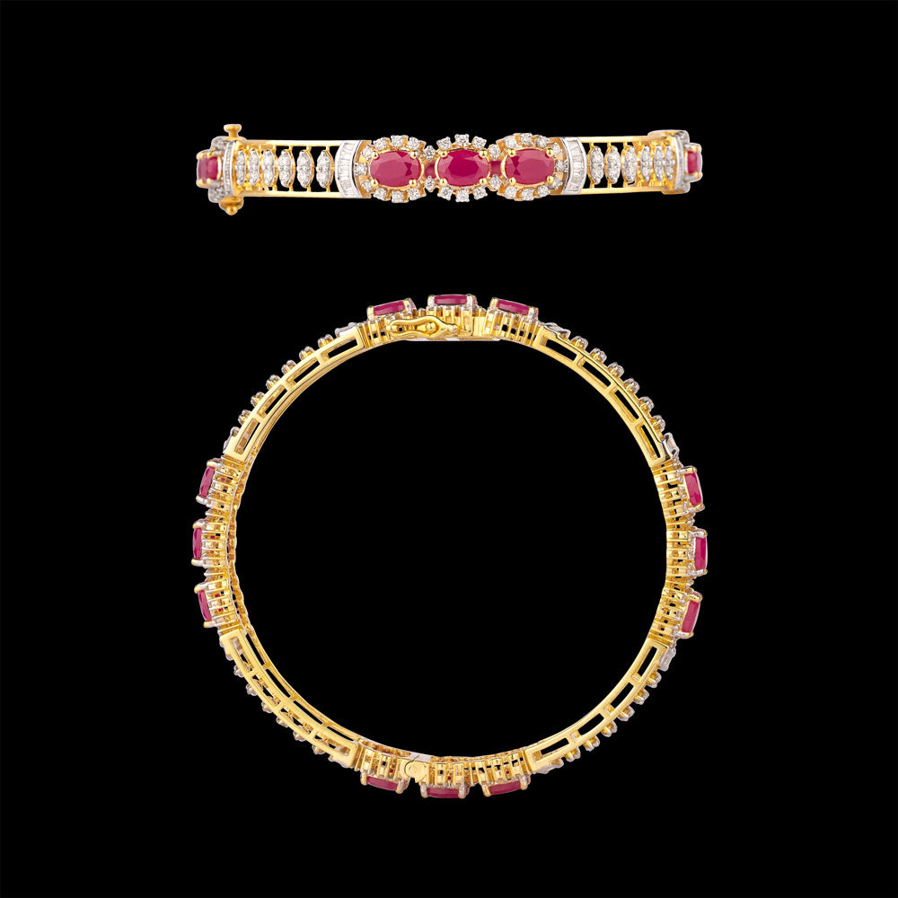 18K Yellow Gold Diamond Bangle - 5.23ct VVS-VS-GH with Colour Stones