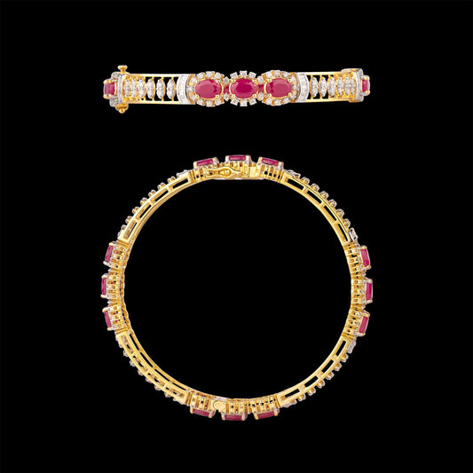 18K Yellow Gold Diamond Bangle - 5.23ct VVS-VS-GH with Colour Stones