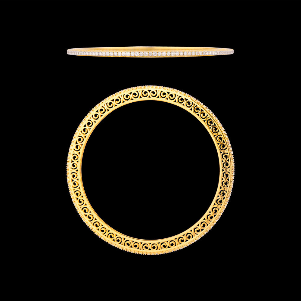 18K Yellow Gold Diamond Bangle - 2.277ct VVS-VS-GH