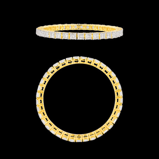 18K Yellow Gold Diamond Bangle - 29.22ct VVS-VS-GHI with Colour Stones