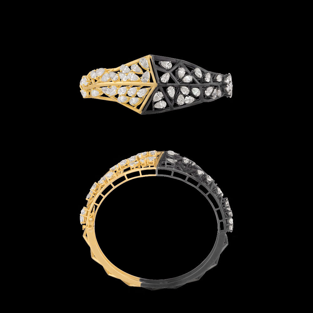 14K Yellow Gold Diamond Kada - 8.946ct VS-SI-JK
