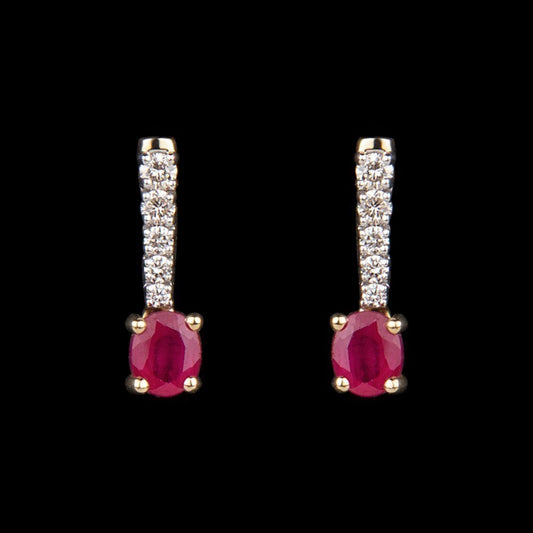 14K Yellow Gold Diamond Earrings - 0.33ct SI-IJ with Colour Stones