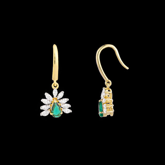 18K Yellow Gold Diamond Earrings - 0.388ct VVS-EF with Colour Stones