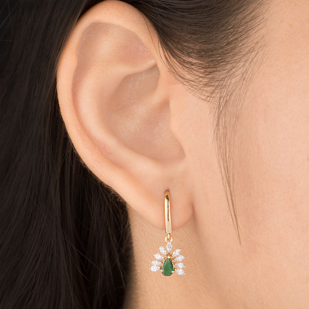 18K Yellow Gold Diamond Earrings - 0.388ct VVS-EF with Colour Stones