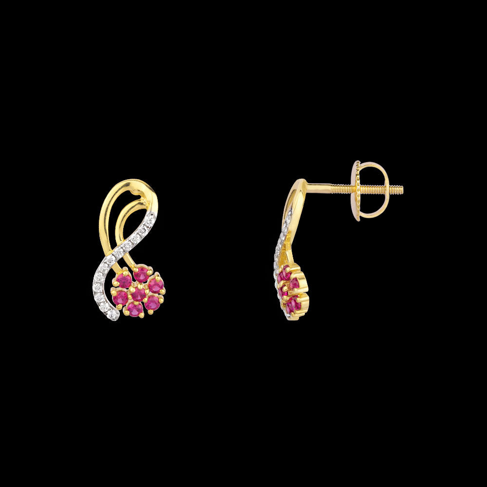18K Yellow Gold Diamond Earrings - 0.184ct VVS-VS-GH with Colour Stones