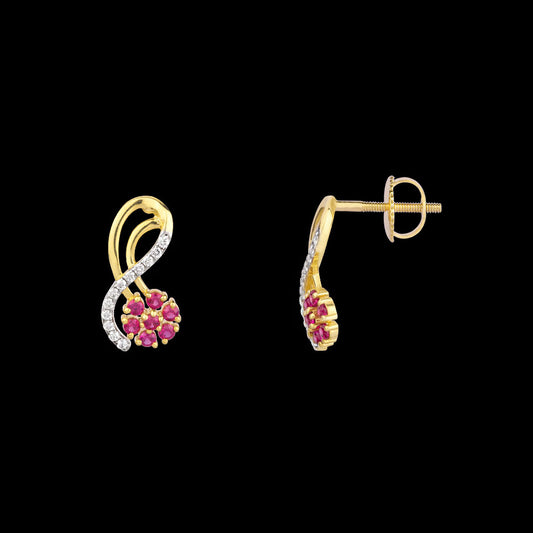 18K Yellow Gold Diamond Earrings - 0.184ct VVS-VS-GH with Colour Stones