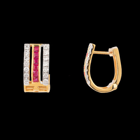 18K Yellow Gold Diamond Earrings - 0.442ct VVS-VS-GH with Colour Stones