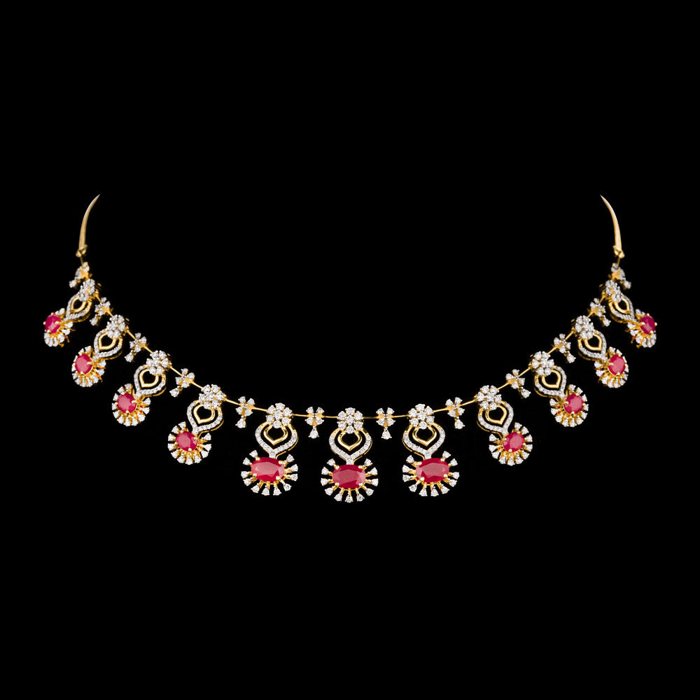 18K Yellow Gold Diamond Necklace - 3.585ct SI-IJ with Colour Stones