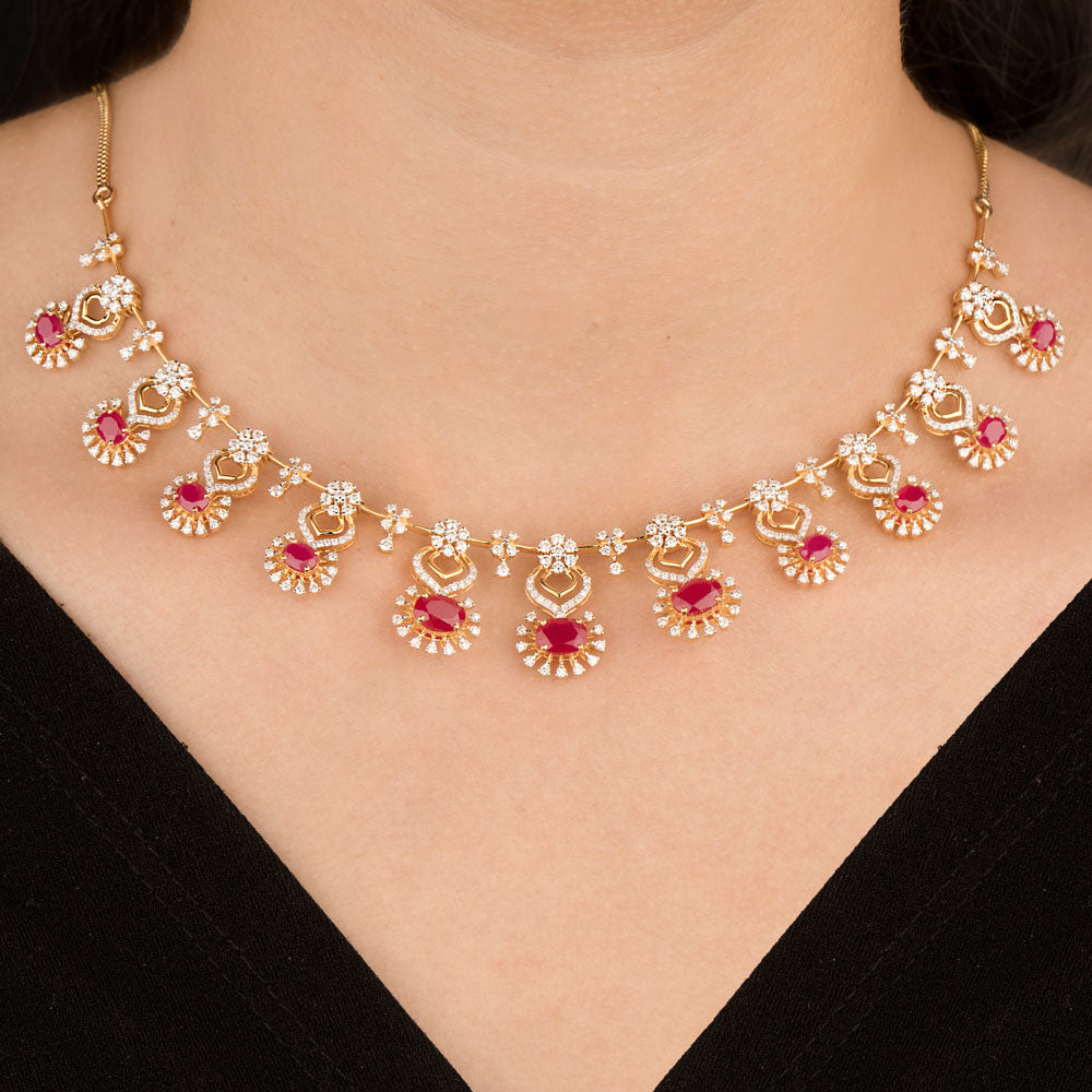 18K Yellow Gold Diamond Necklace - 3.585ct SI-IJ with Colour Stones
