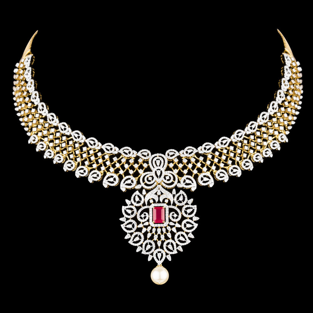 18K Yellow Gold Diamond Necklace - 8.361ct SI-IJ with Colour Stones