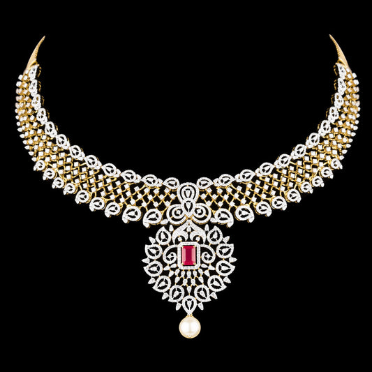 18K Yellow Gold Diamond Necklace - 8.361ct SI-IJ with Colour Stones