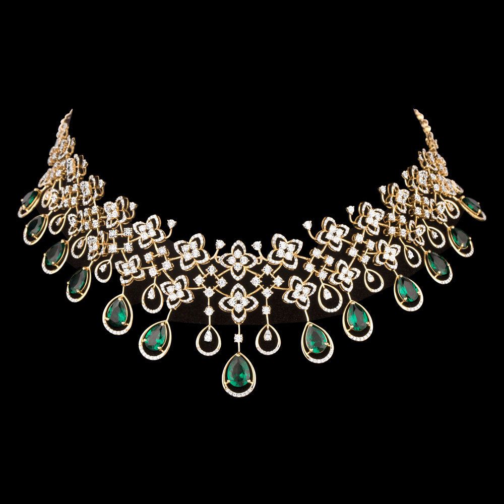 14K Yellow Gold Diamond Necklace - 3.048ct VVS-VS-GH with Colour Stones