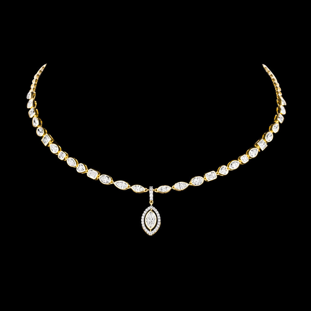 14K Yellow Gold Diamond Necklace - 9.821ct VVS-VS-IJ