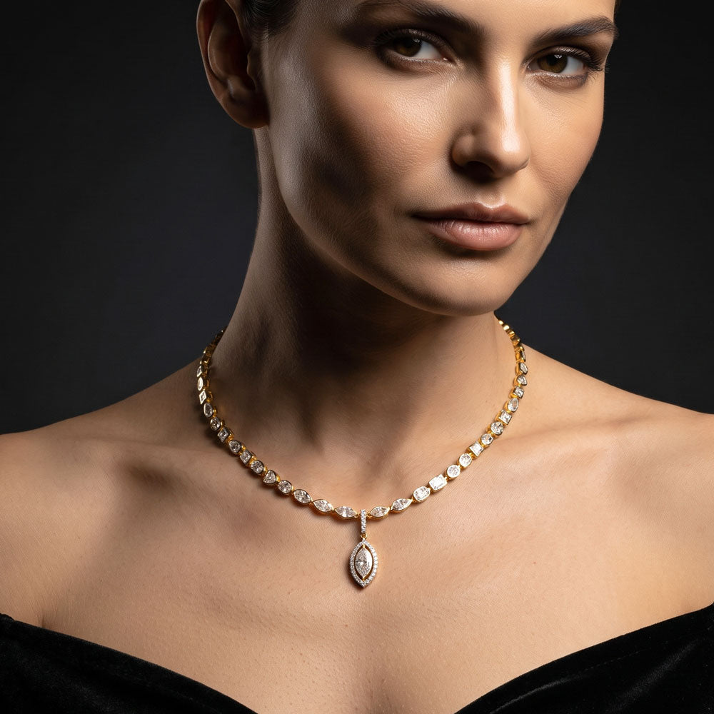 14K Yellow Gold Diamond Necklace - 9.821ct VVS-VS-IJ