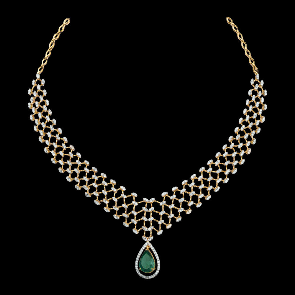 18K Yellow Gold Diamond Necklace - 4.96ct VS-SI-GH with Colour Stones