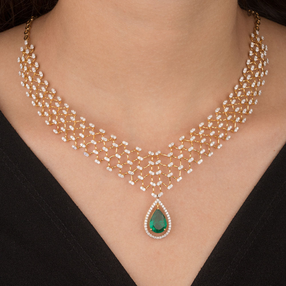 18K Yellow Gold Diamond Necklace - 4.96ct VS-SI-GH with Colour Stones