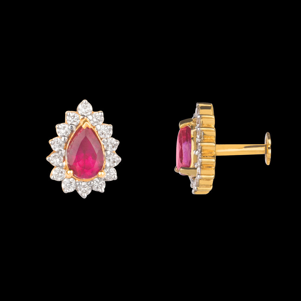 14K Yellow Gold Diamond Nosepin - 0.19ct VVS-VS-GH with Colour Stones