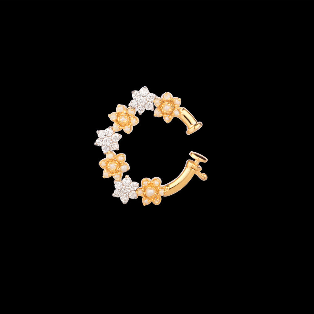 18K Yellow Gold Diamond Nosepin - 0.132ct VVS-VS-GH with Colour Stones