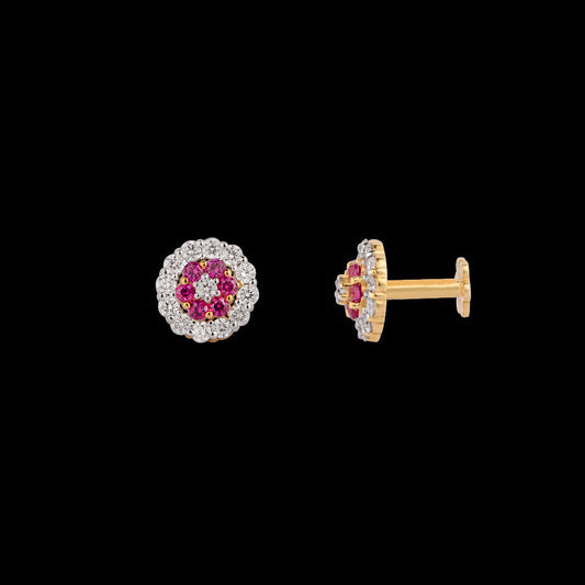 18K Yellow Gold Diamond Nosepin - 0.12ct VVS-EF with Colour Stones