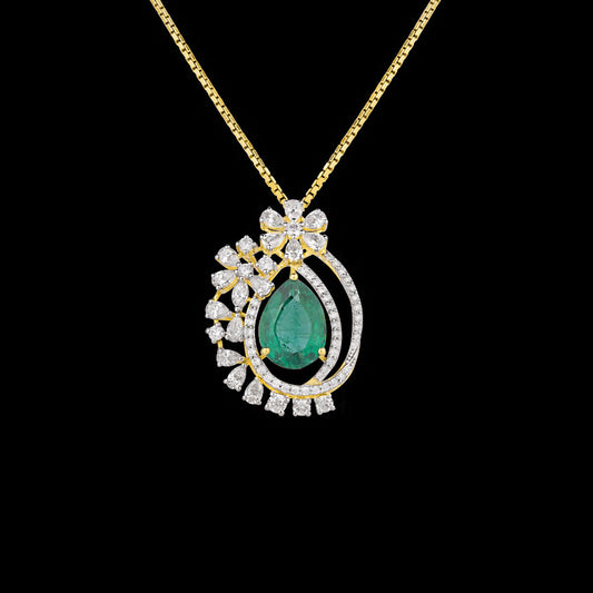 18K Yellow Gold Diamond Pendant - 1.712ct VVS-EF with Colour Stones