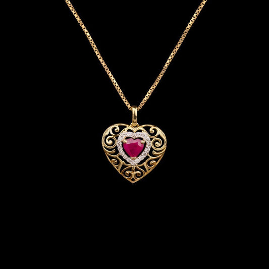 14K Yellow Gold Diamond Pendant - 0.16ct SI-IJ with Colour Stones